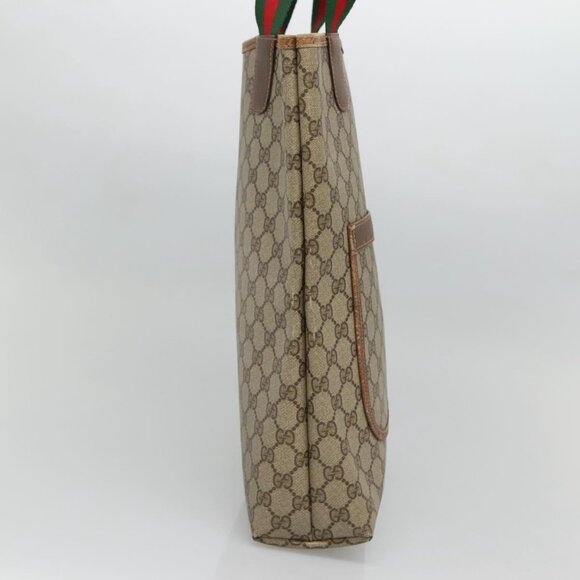 GUCCI GG Supreme Web Sherry Line Tote Bag PVC Beige Gold - Picture 5 of 16